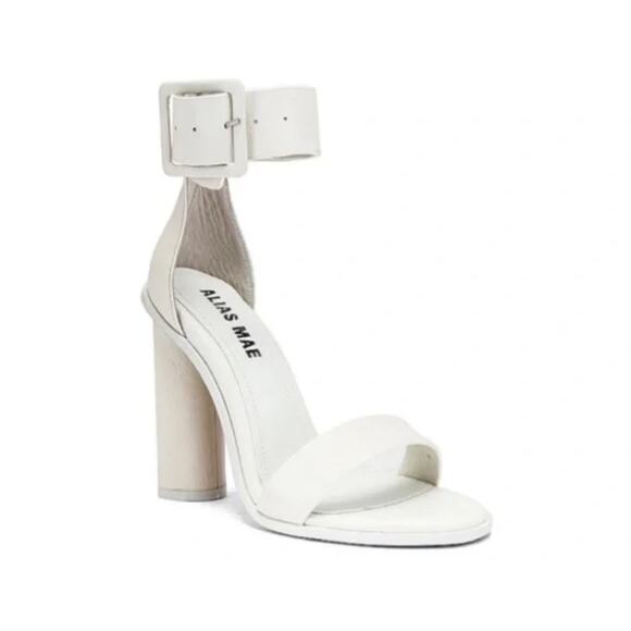 Alias Mae 'Ami' Women's 37 / US 6 Ankle Wrap Buckle High Heel White Leather - Picture 1 of 9